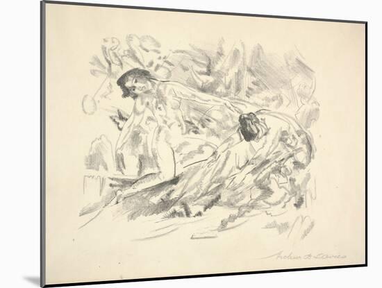 Two Female Figures in a Landscape (Pencil on Paper)-Arthur Bowen Davies-Mounted Giclee Print