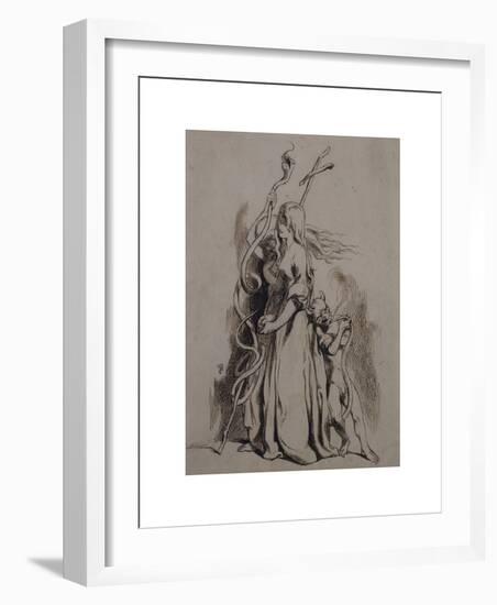 Two Female Figures with Cross and Serpent-Dante Gabriel Rossetti-Framed Premium Giclee Print