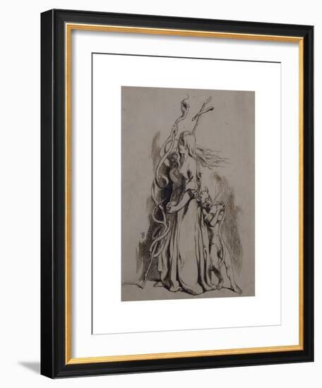 Two Female Figures with Cross and Serpent-Dante Gabriel Rossetti-Framed Premium Giclee Print