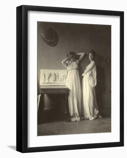 Two Female Models in Classical Costume with Eakins's Sculpture 'Arcadia', c.1883-Thomas Cowperthwait Eakins-Framed Photographic Print