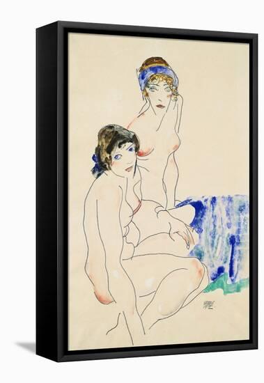 Two Female Nudes by the Water-Egon Schiele-Framed Premier Image Canvas