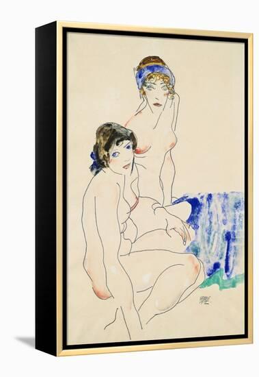 Two Female Nudes by the Water-Egon Schiele-Framed Premier Image Canvas