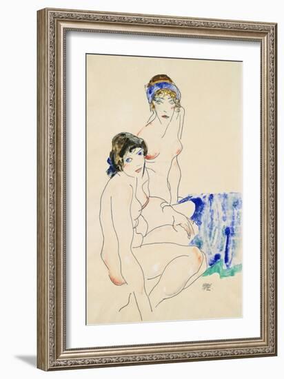 Two Female Nudes by the Water-Egon Schiele-Framed Giclee Print