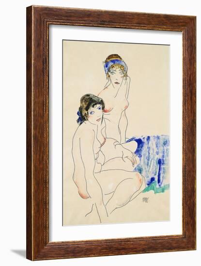 Two Female Nudes by the Water-Egon Schiele-Framed Giclee Print