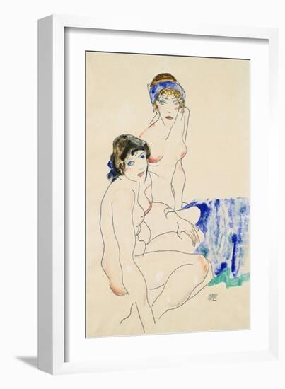 Two Female Nudes by the Water-Egon Schiele-Framed Giclee Print