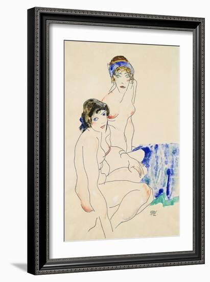 Two Female Nudes by the Water-Egon Schiele-Framed Giclee Print