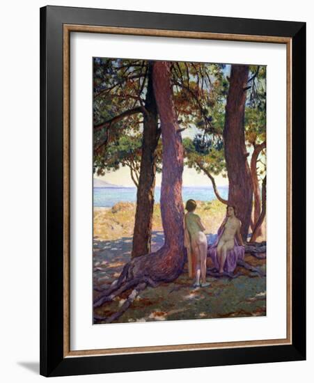 Two Female Nudes under Pine Trees-Theo van Rysselberghe-Framed Giclee Print