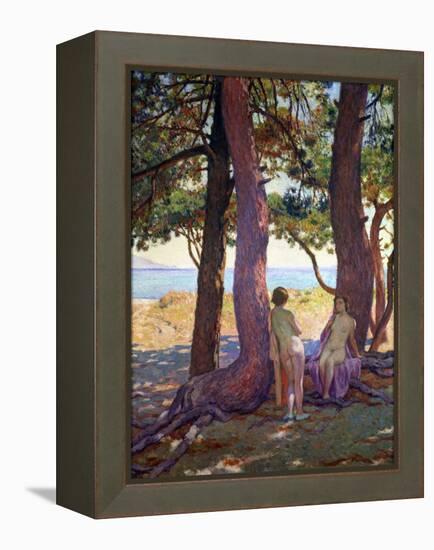 Two Female Nudes under Pine Trees-Theo van Rysselberghe-Framed Premier Image Canvas