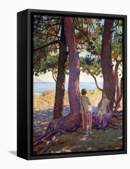 Two Female Nudes under Pine Trees-Theo van Rysselberghe-Framed Premier Image Canvas