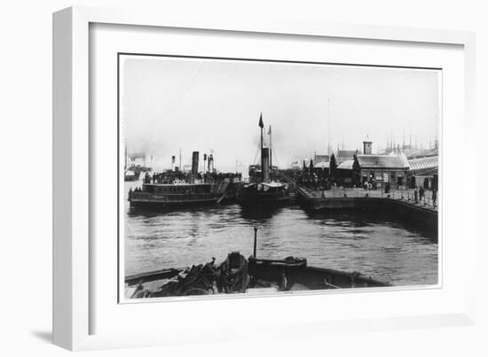 Two Ferry Steamers Leave Liverpool Quayside to Carry Passengers Across the Mersey-null-Framed Premium Giclee Print