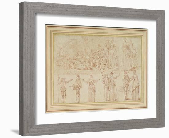 Two Fetes Galantes and Studies of Single Figures and Pairs (Red Chalk on Paper)-Pierre-Antoine Quillard-Framed Giclee Print
