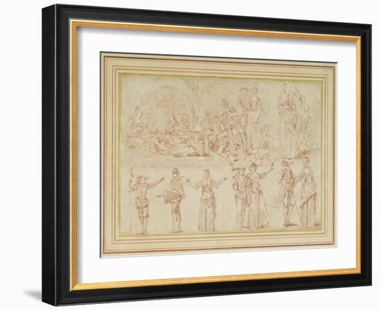 Two Fetes Galantes and Studies of Single Figures and Pairs (Red Chalk on Paper)-Pierre-Antoine Quillard-Framed Giclee Print