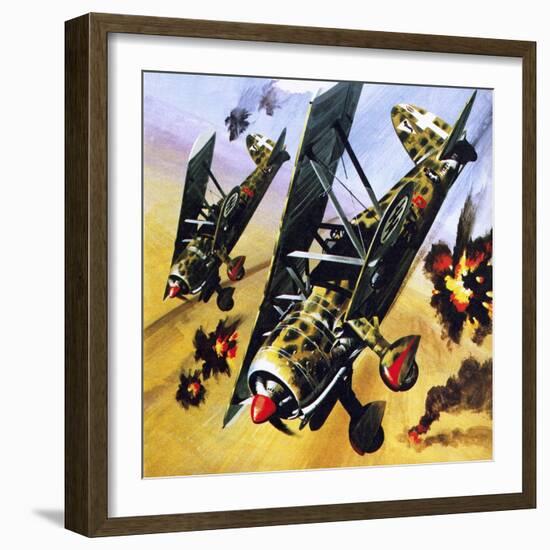 Two Fiat Cr 42S-Wilf Hardy-Framed Giclee Print