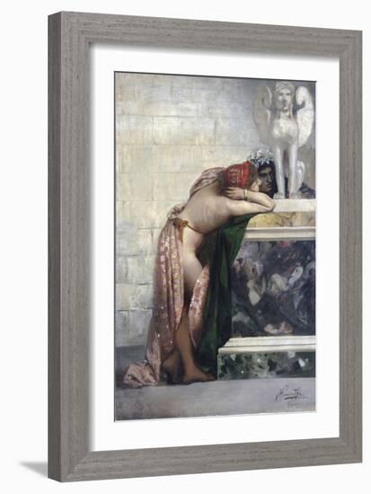 Two Figures by a Statue of Sphinx, 1870S-Henryk Siemiradzki-Framed Giclee Print