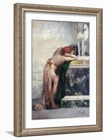 Two Figures by a Statue of Sphinx, 1870S-Henryk Siemiradzki-Framed Giclee Print