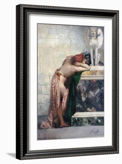 Two Figures by a Statue of Sphinx, 1870S-Henryk Siemiradzki-Framed Giclee Print