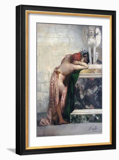 Two Figures by a Statue of Sphinx, 1870S-Henryk Siemiradzki-Framed Giclee Print