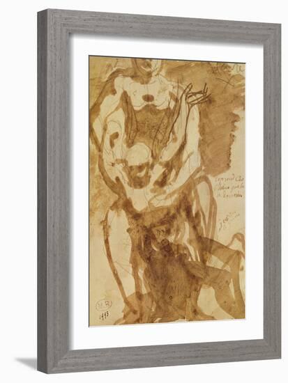 Two Figures (Preparatory Study for 'The Gates of Hell') (Lead-Pencil and Ink Wash on Paper)-Auguste Rodin-Framed Giclee Print