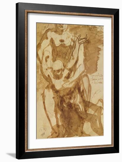 Two Figures (Preparatory Study for 'The Gates of Hell') (Lead-Pencil and Ink Wash on Paper)-Auguste Rodin-Framed Giclee Print