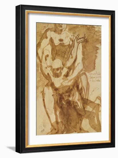 Two Figures (Preparatory Study for 'The Gates of Hell') (Lead-Pencil and Ink Wash on Paper)-Auguste Rodin-Framed Giclee Print