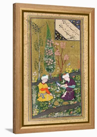 Two Figures Reading and Relaxing in an Orchard, circa 1540-50-null-Framed Premier Image Canvas