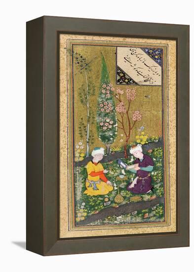 Two Figures Reading and Relaxing in an Orchard, circa 1540-50-null-Framed Premier Image Canvas