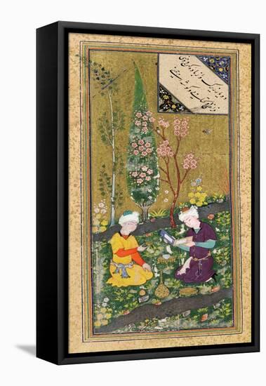 Two Figures Reading and Relaxing in an Orchard, circa 1540-50-null-Framed Premier Image Canvas