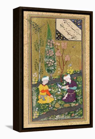 Two Figures Reading and Relaxing in an Orchard, circa 1540-50-null-Framed Premier Image Canvas