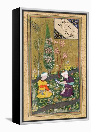 Two Figures Reading and Relaxing in an Orchard, circa 1540-50-null-Framed Premier Image Canvas