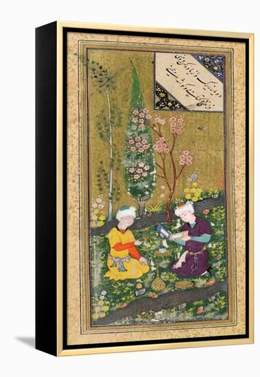 Two Figures Reading and Relaxing in an Orchard, circa 1540-50-null-Framed Premier Image Canvas