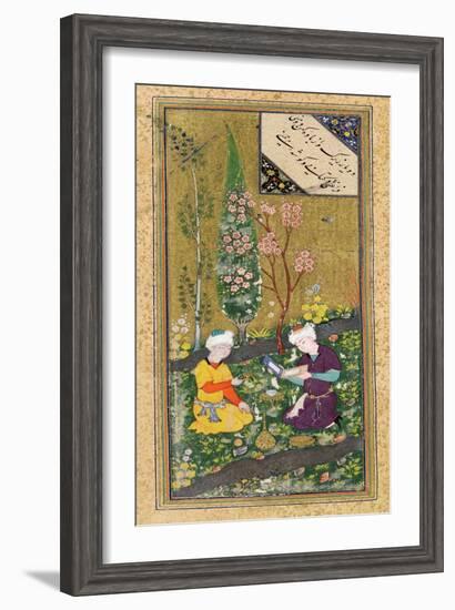 Two Figures Reading and Relaxing in an Orchard, circa 1540-50-null-Framed Giclee Print