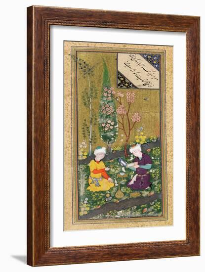 Two Figures Reading and Relaxing in an Orchard, circa 1540-50-null-Framed Giclee Print