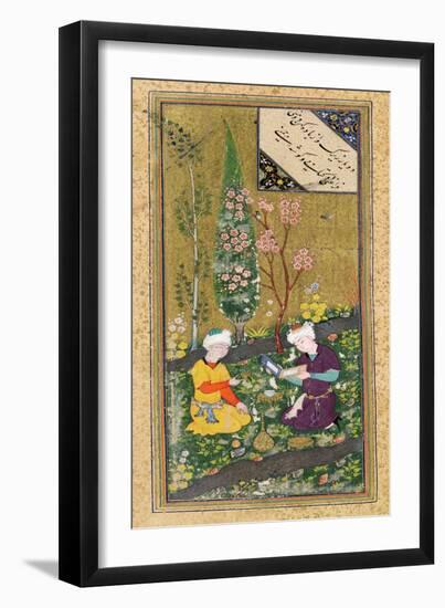 Two Figures Reading and Relaxing in an Orchard, circa 1540-50-null-Framed Giclee Print