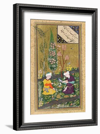 Two Figures Reading and Relaxing in an Orchard, circa 1540-50-null-Framed Giclee Print