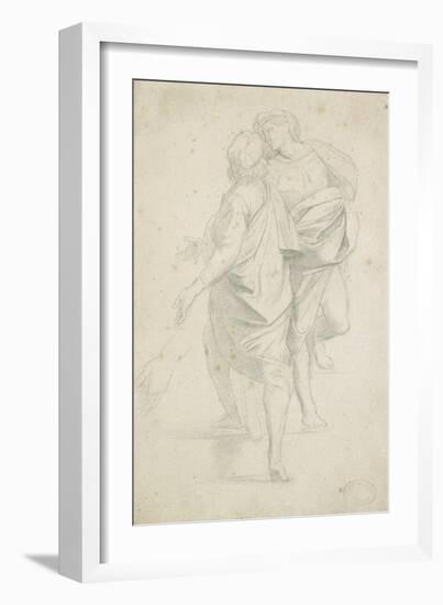 Two Figures Standing on a Flight of Steps, after Raphael (Graphite on Fine-Textured White Paper)-Edgar Degas-Framed Giclee Print