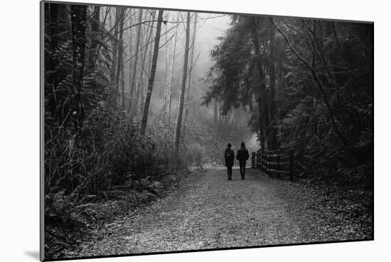 Two Figures Walking in Distance in Woodland-Sharon Wish-Mounted Photographic Print