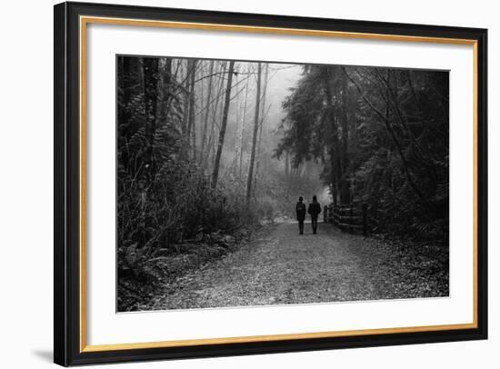 Two Figures Walking in Distance in Woodland-Sharon Wish-Framed Photographic Print