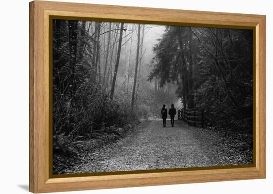 Two Figures Walking in Distance in Woodland-Sharon Wish-Framed Premier Image Canvas