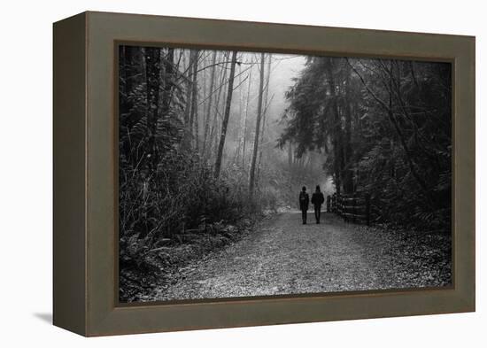 Two Figures Walking in Distance in Woodland-Sharon Wish-Framed Premier Image Canvas