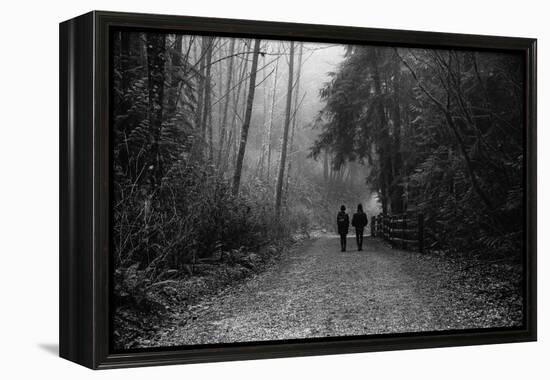 Two Figures Walking in Distance in Woodland-Sharon Wish-Framed Premier Image Canvas