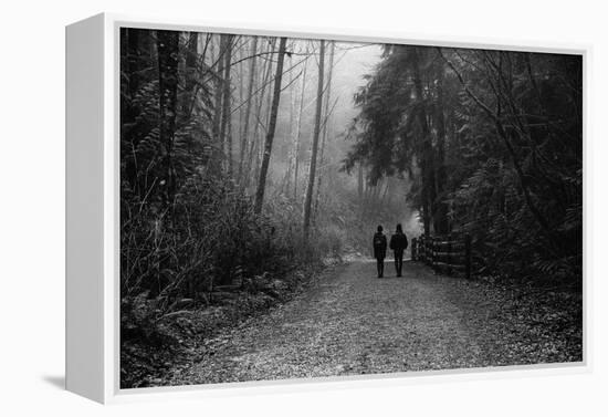 Two Figures Walking in Distance in Woodland-Sharon Wish-Framed Premier Image Canvas