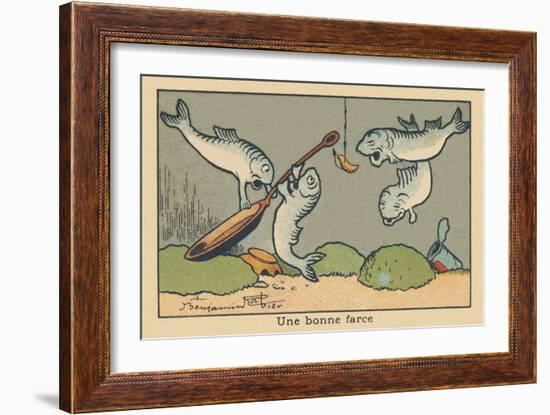 Two Fish Hook a Pan to the Hook in the Fisherman's Line.” A Good Joke” ,1936 (Illustration)-Benjamin Rabier-Framed Giclee Print