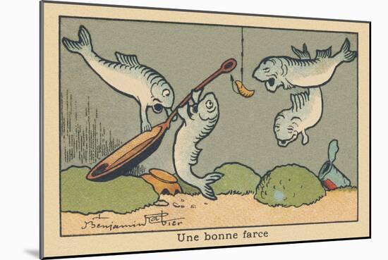 Two Fish Hook a Pan to the Hook in the Fisherman's Line.” A Good Joke” ,1936 (Illustration)-Benjamin Rabier-Mounted Giclee Print