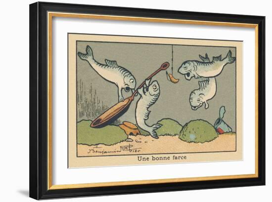 Two Fish Hook a Pan to the Hook in the Fisherman's Line.” A Good Joke” ,1936 (Illustration)-Benjamin Rabier-Framed Giclee Print