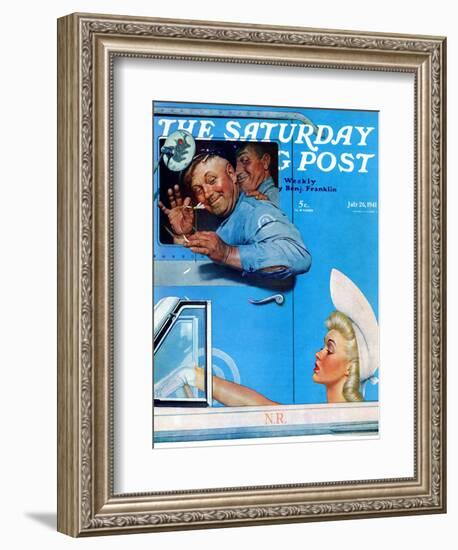 "Two Flirts" Saturday Evening Post Cover, July 26,1941-Norman Rockwell-Framed Giclee Print