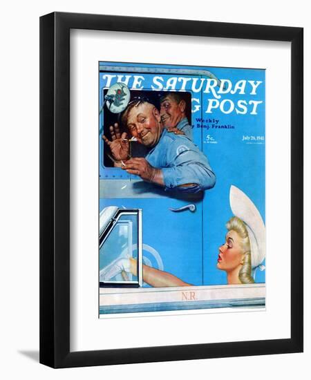 "Two Flirts" Saturday Evening Post Cover, July 26,1941-Norman Rockwell-Framed Giclee Print