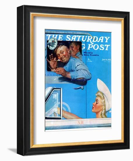 "Two Flirts" Saturday Evening Post Cover, July 26,1941-Norman Rockwell-Framed Giclee Print