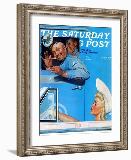 "Two Flirts" Saturday Evening Post Cover, July 26,1941-Norman Rockwell-Framed Giclee Print