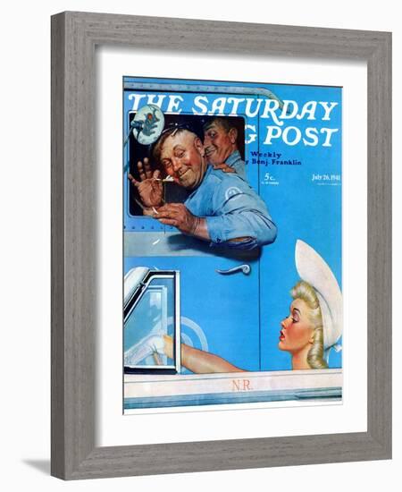 "Two Flirts" Saturday Evening Post Cover, July 26,1941-Norman Rockwell-Framed Giclee Print