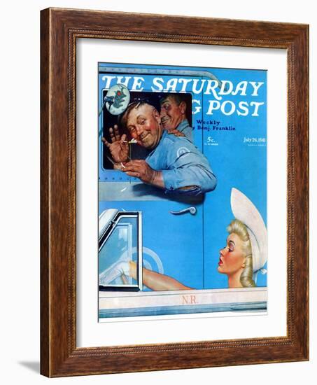 "Two Flirts" Saturday Evening Post Cover, July 26,1941-Norman Rockwell-Framed Giclee Print